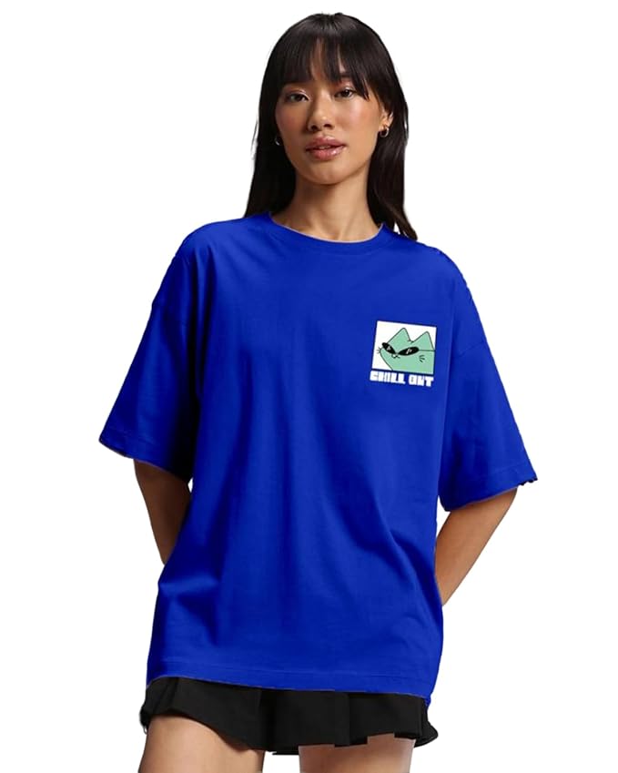 JUNEBERRY® Oversize Loose Baggy Fit Drop Shoulder Cool and Stylish Latest Pocket Print Print Design Multicolor Half Sleeve T-Shirt for Women & Girls - Image 6