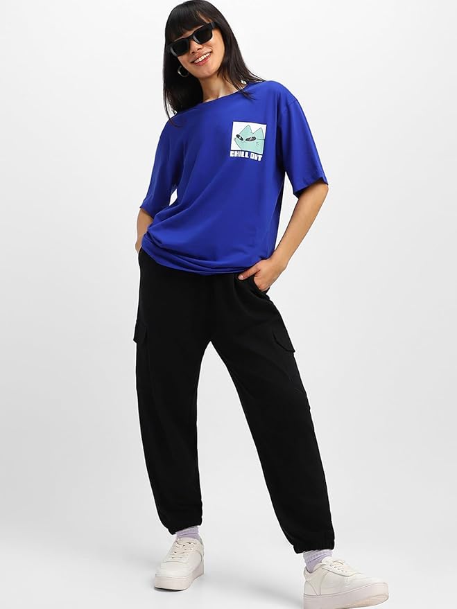 JUNEBERRY® Oversize Loose Baggy Fit Drop Shoulder Cool and Stylish Latest Pocket Print Print Design Multicolor Half Sleeve T-Shirt for Women & Girls - Image 7