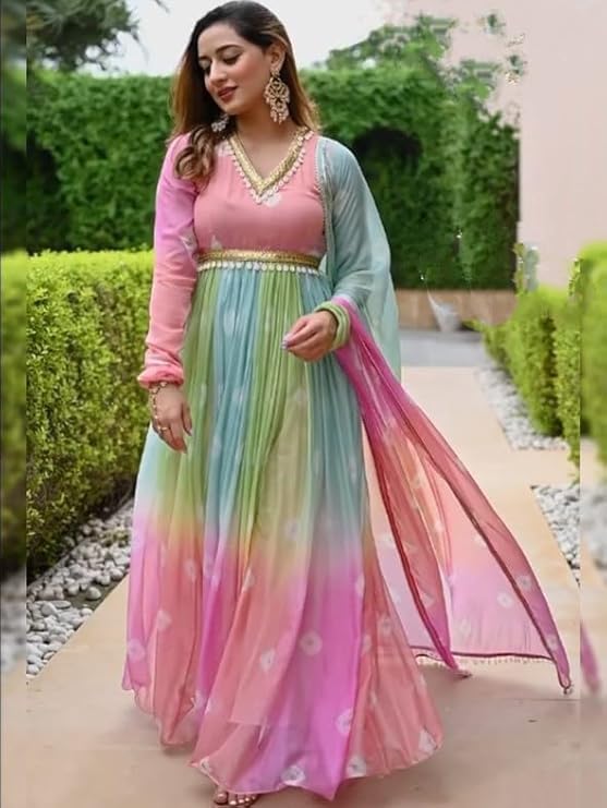 KD Women's Anarkali Floral Printed Kurta Pent Set with Dupatta Anarkali Kurta for Women | Kurta Set | Ethnic Set | Dupatta Set - Image 4