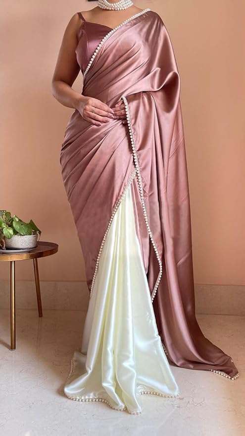 BRAHMSHAKTI Womens Satin Half Half Collection Saree With Blouse Piece - Image 3