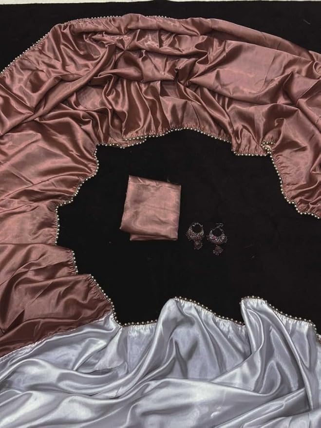 BRAHMSHAKTI Womens Satin Half Half Collection Saree With Blouse Piece - Image 2