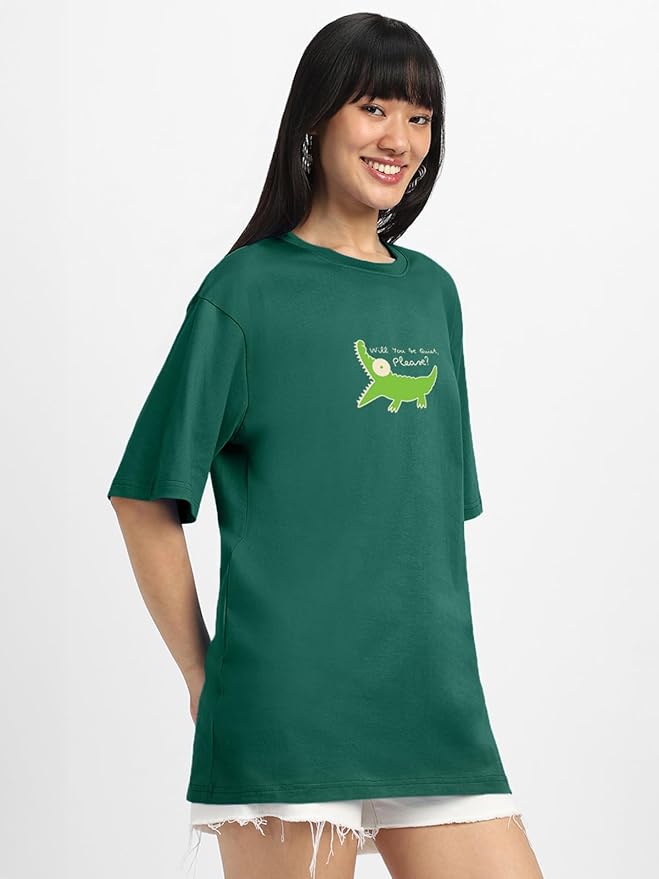 JUNEBERRY® Oversize Loose Baggy Fit Drop Shoulder Cool and Stylish Latest Pocket Print Print Design Multicolor Half Sleeve T-Shirt for Women & Girls - Image 5