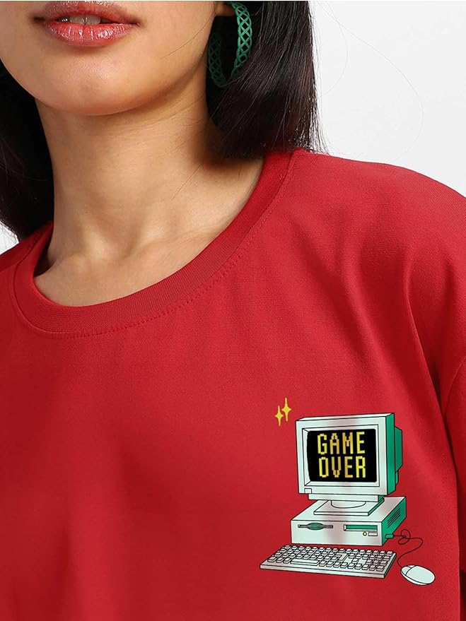 JUNEBERRY® Oversize Loose Baggy Fit Drop Shoulder Cool and Stylish Latest Pocket Print Print Design Multicolor Half Sleeve T-Shirt for Women & Girls - Image 13