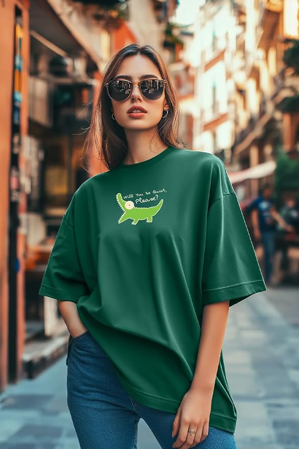 JUNEBERRY® Oversize Loose Baggy Fit Drop Shoulder Cool and Stylish Latest Pocket Print Print Design Multicolor Half Sleeve T-Shirt for Women & Girls - Image 4