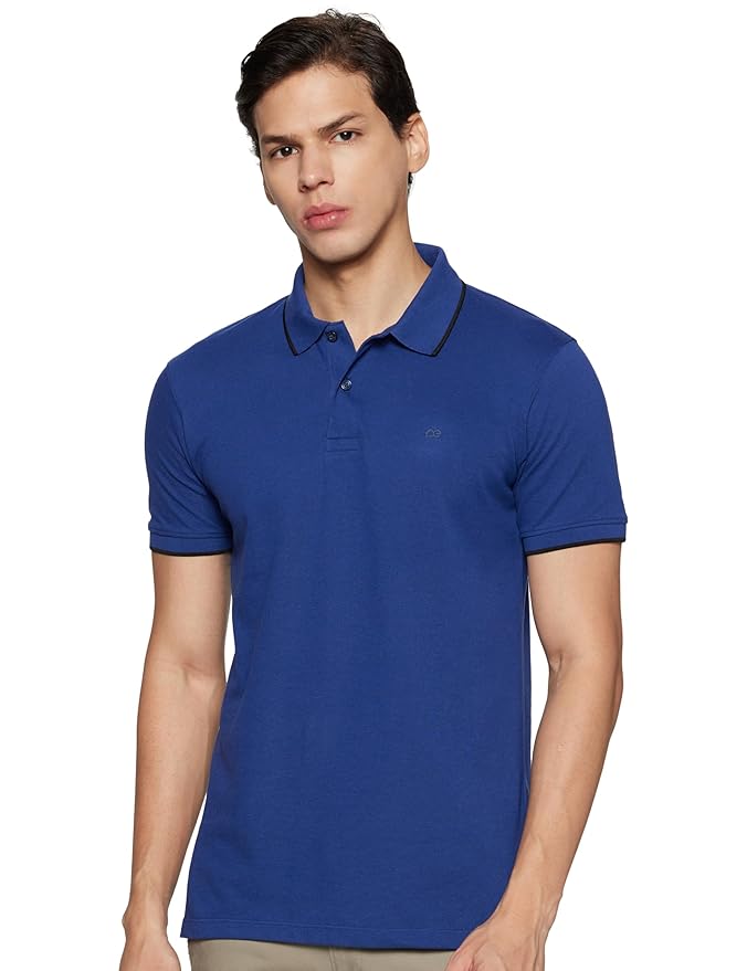 Peter England Men's Snug Fit Solid Polo T-Shirt with Coloured Collar Tipping| Cotton Rich| Premium Pique Weave