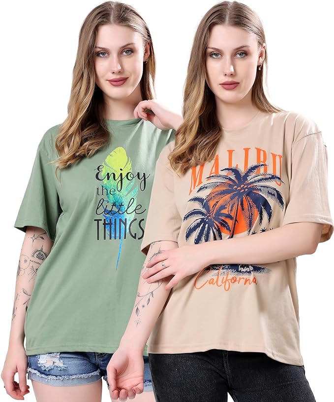 London Hills Women's Cotton Blend Oversized Fit Oversized Tshirt || Oversized Tshirt- Pack of 2