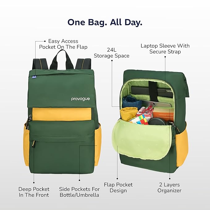 Provogue Plyn 24 litres everyday backpack bag for man with 15.6 inch laptop compartment, stylish contemporary daily use college, office & outdoor backpack bags for women with organiser - Image 5