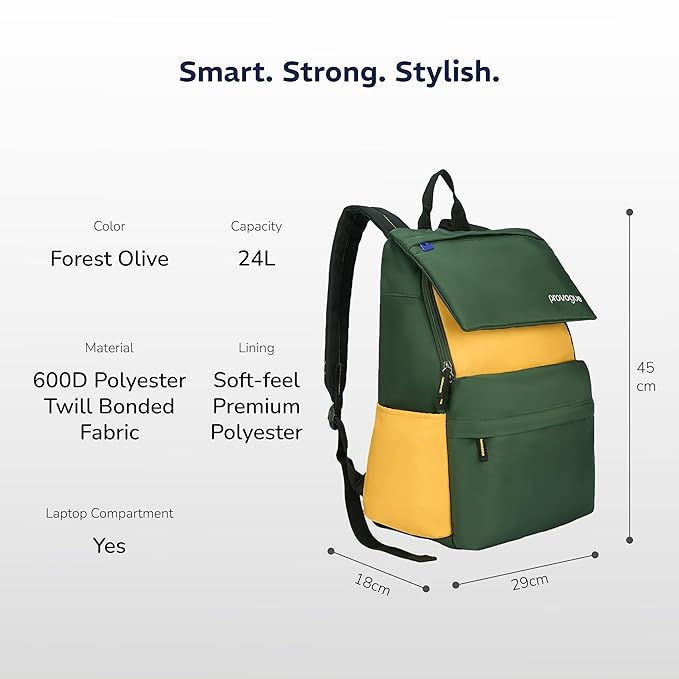 Provogue Plyn 24 litres everyday backpack bag for man with 15.6 inch laptop compartment, stylish contemporary daily use college, office & outdoor backpack bags for women with organiser - Image 3